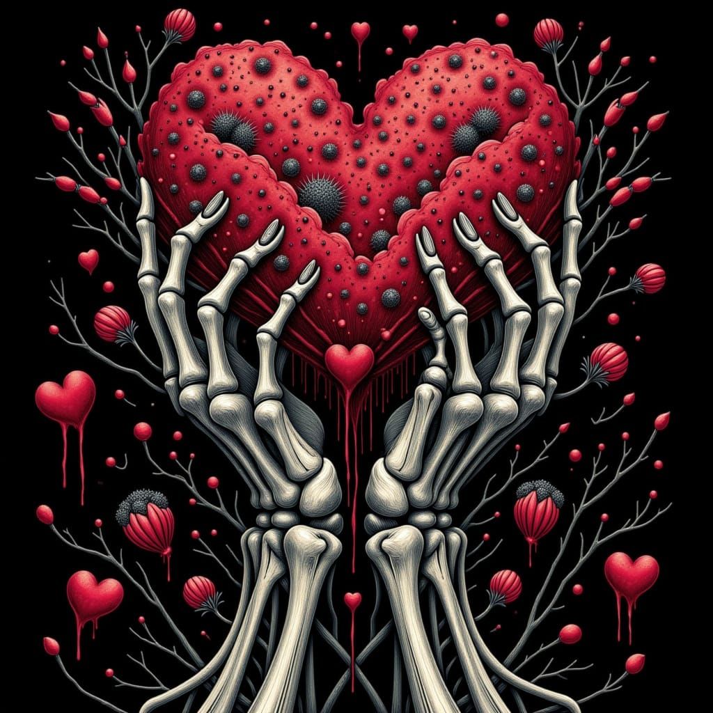 Gothic Macabre Valentine's Day Illustration in Pen and Ink