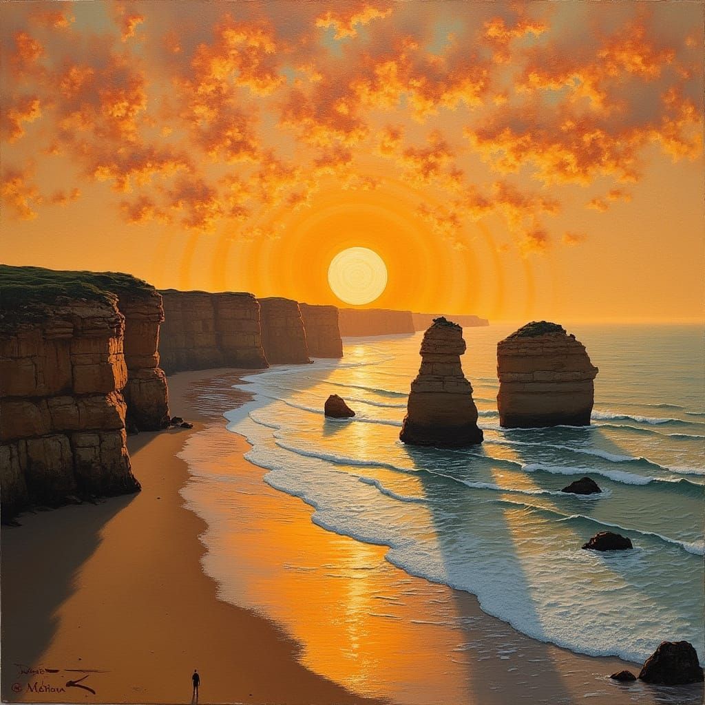 Art Nouveau Coastal Sunset Over Twelve Apostles Cliffs