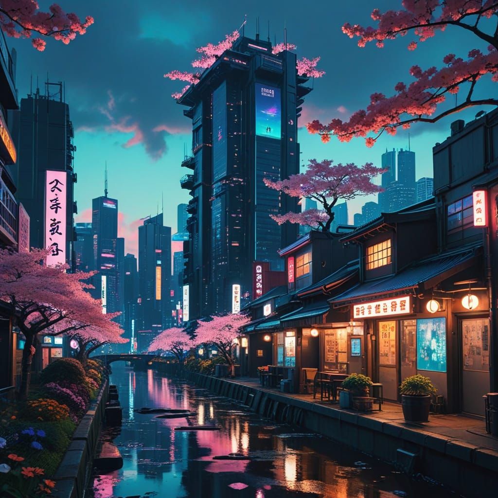 Surreal Neo Tokyo Cityscape in Vibrant Arcane Punk Style