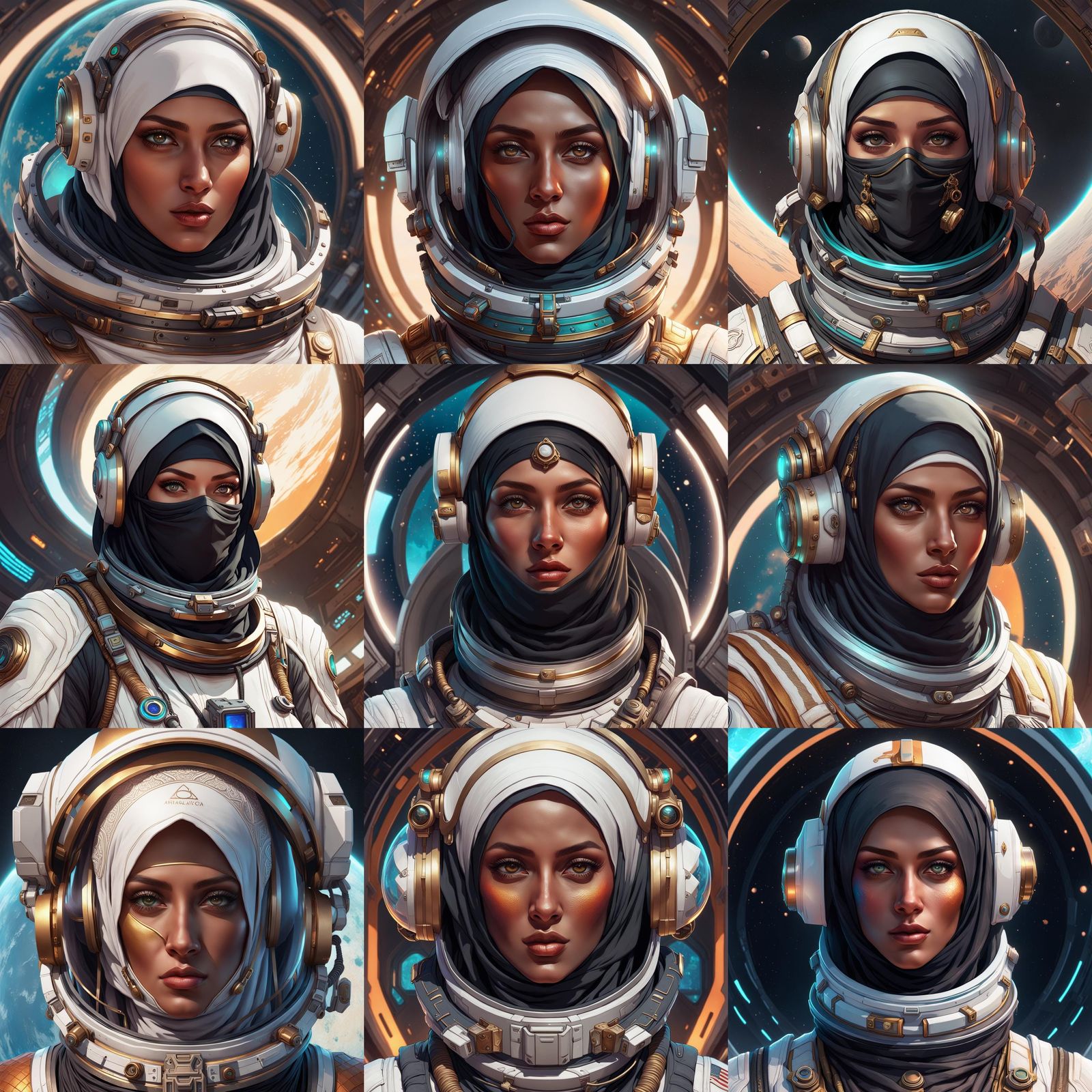 Arabic Girl as Astronaut, Hyperdetailed Concept Art