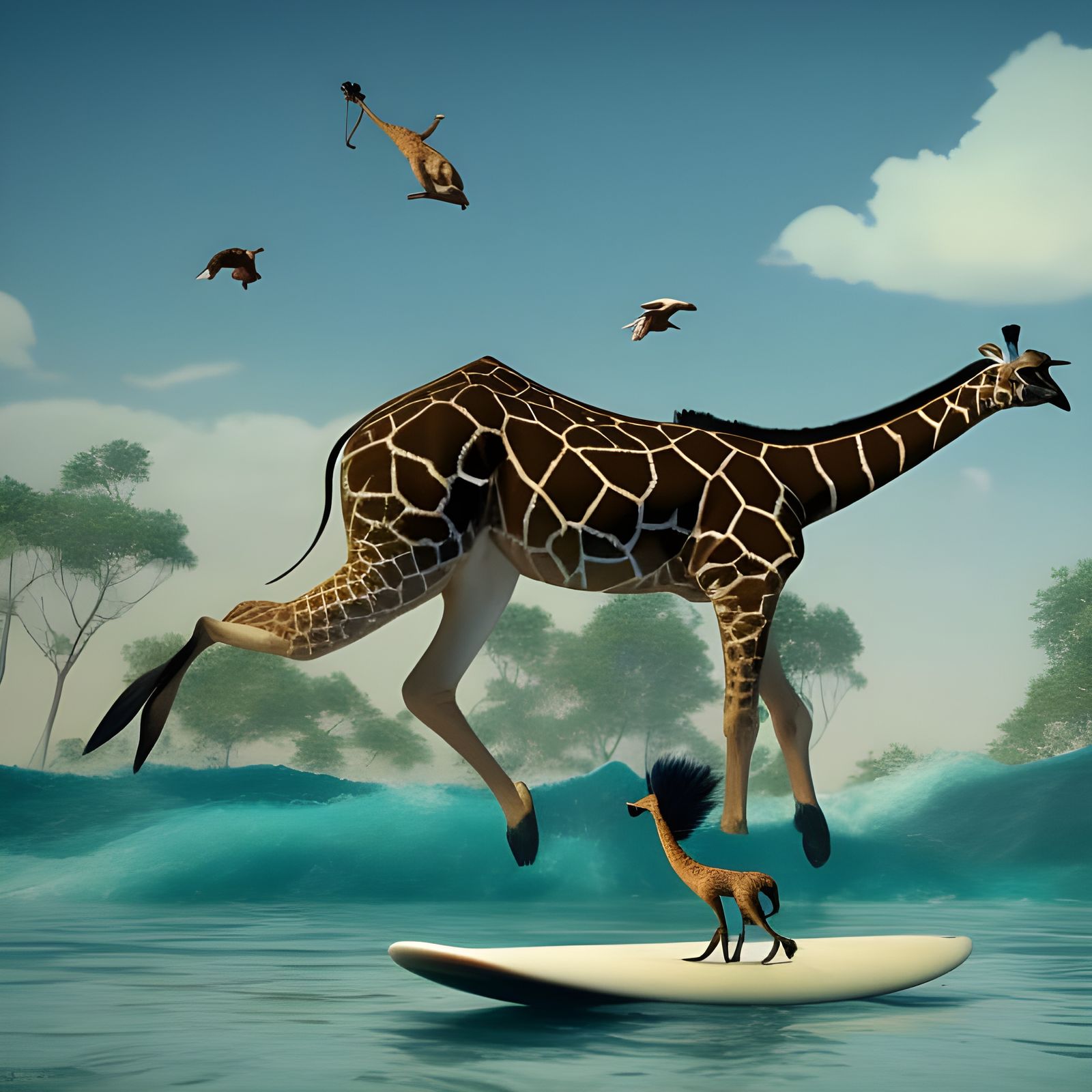 Giraffe Surfing and Juggling Geese: Digital Art