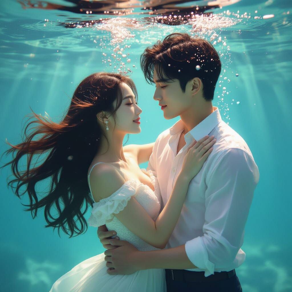 Romantic Korean Couple Underwater in Dreamy Sunlight