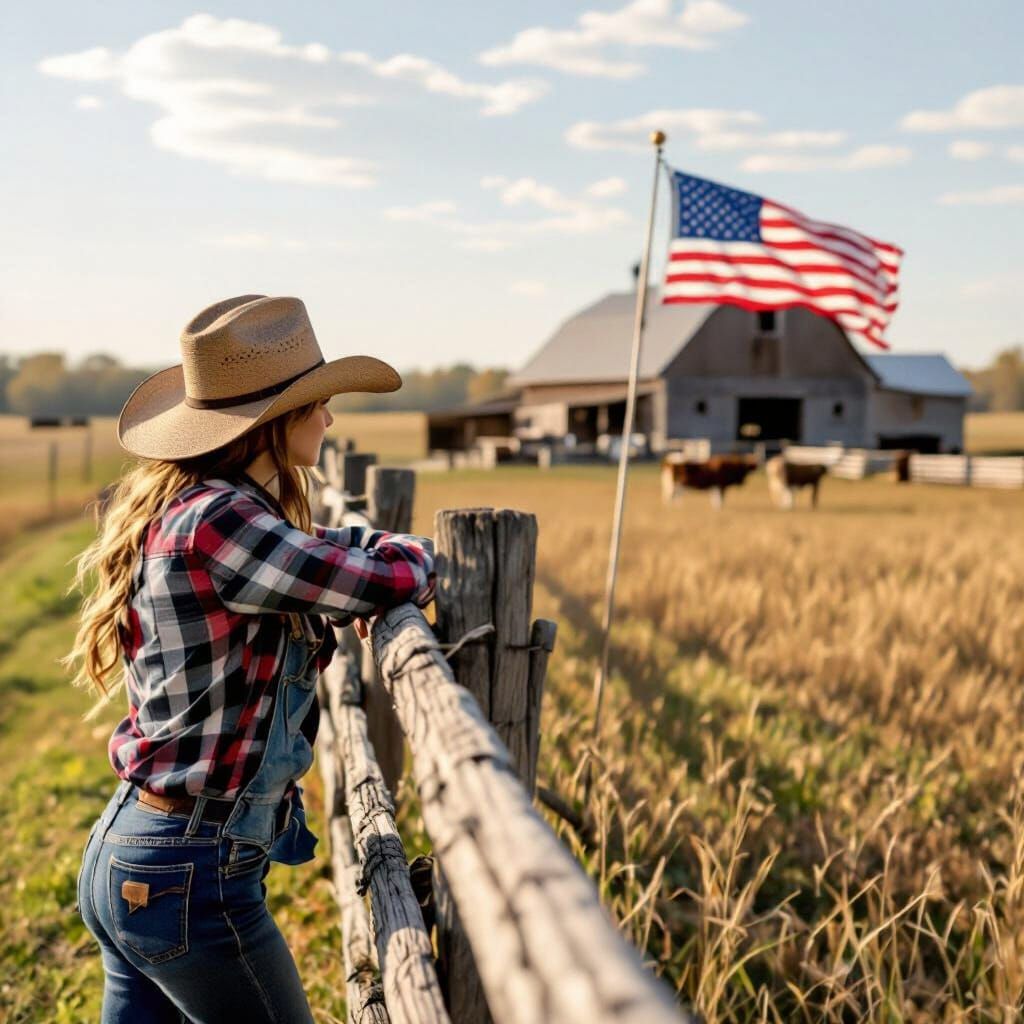 Farm Girl Salutes American Flag on Veteran's Day