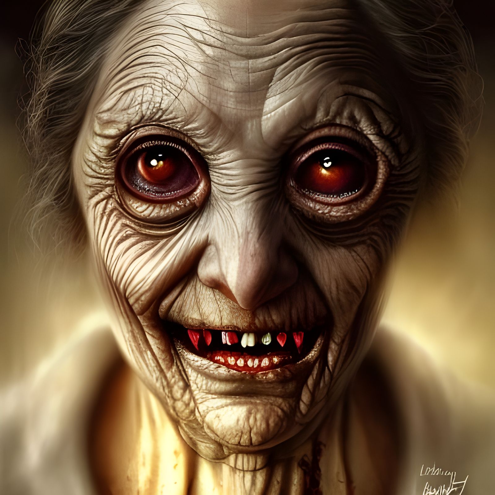 Creepy Grandmother Thanksgiving Illustration in Horror Style