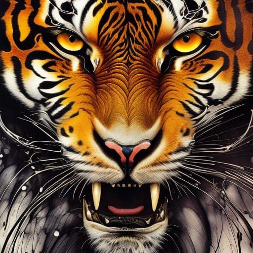 Ghost Tiger Liquid Ink Splatter Art