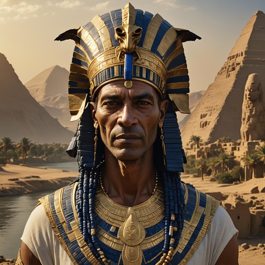 Egyptian Ageless Demon of Grain in Luxurious Gold Headdress