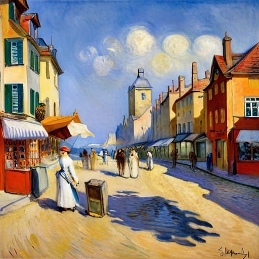 English Beach Scene in Impressionist Style