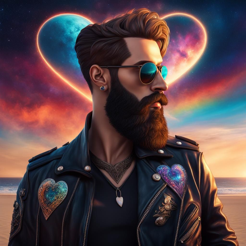 Gay Men Embrace on Beach with Nebula Sky