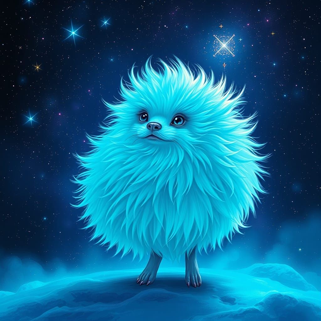 Turquoise Fluffy One: Holographic Cosmic Illustration