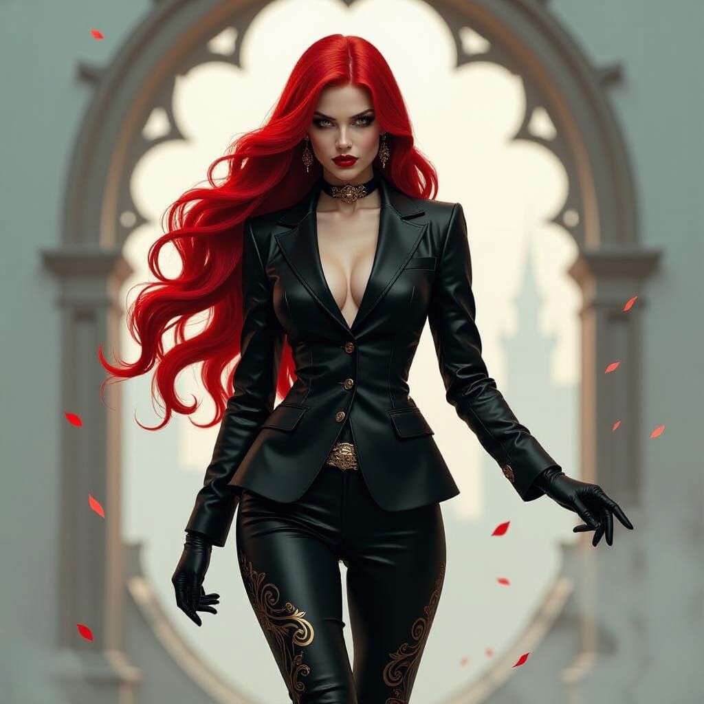 Tiefling Portrait with Flowing Hair in Dark Fantasy Style