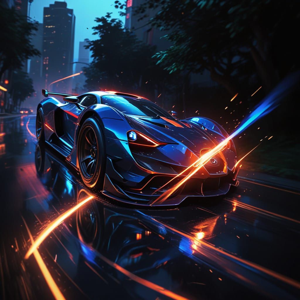 Speedy Car in Anime Style with Cinematic Lighting