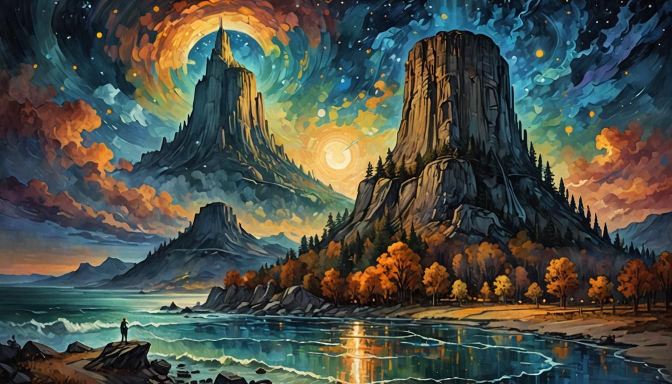 Ghost Mountain: Fantasy Landscape in Art Nouveau Style