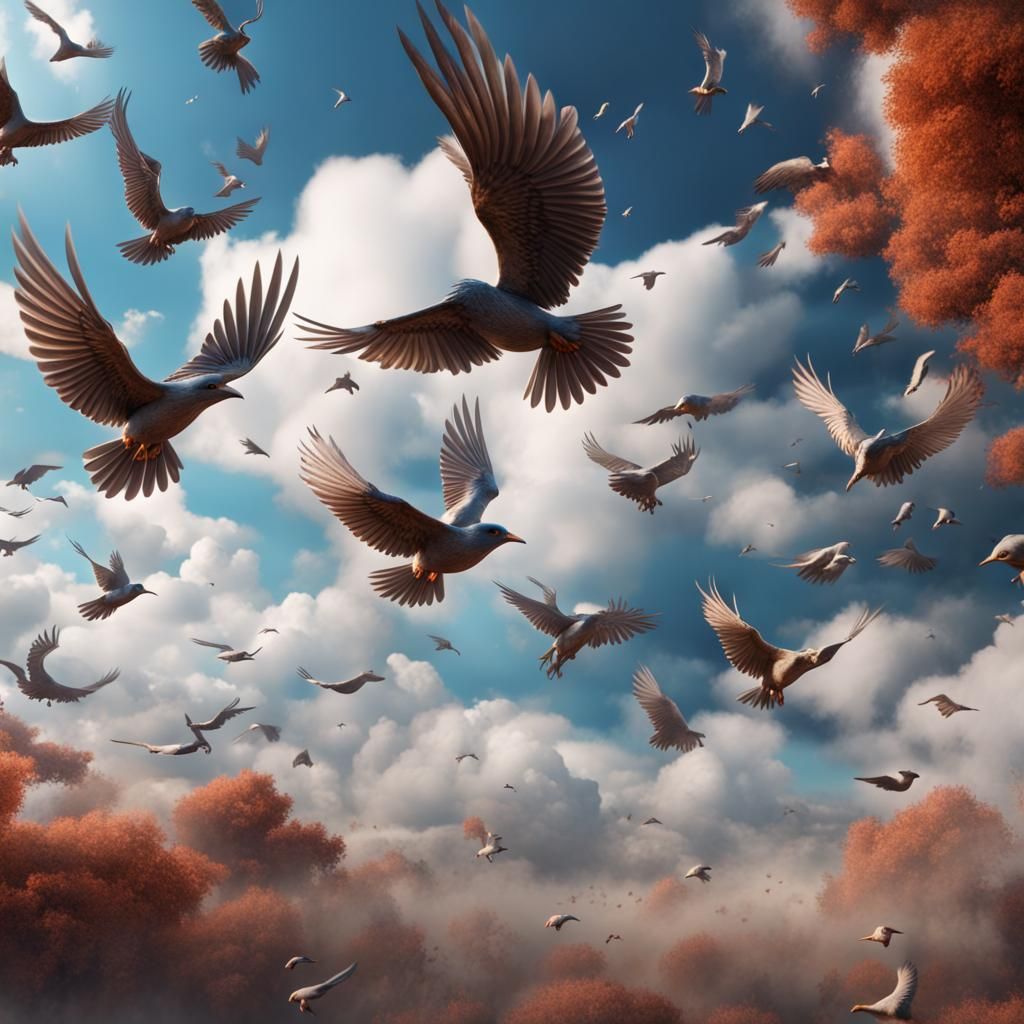 Birds Flying in Cloudy Sky: Matte Painting