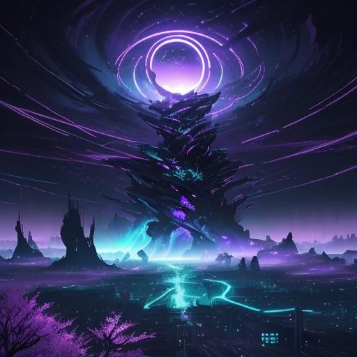 Cyberpunk Anime Islands Glow in the Dark