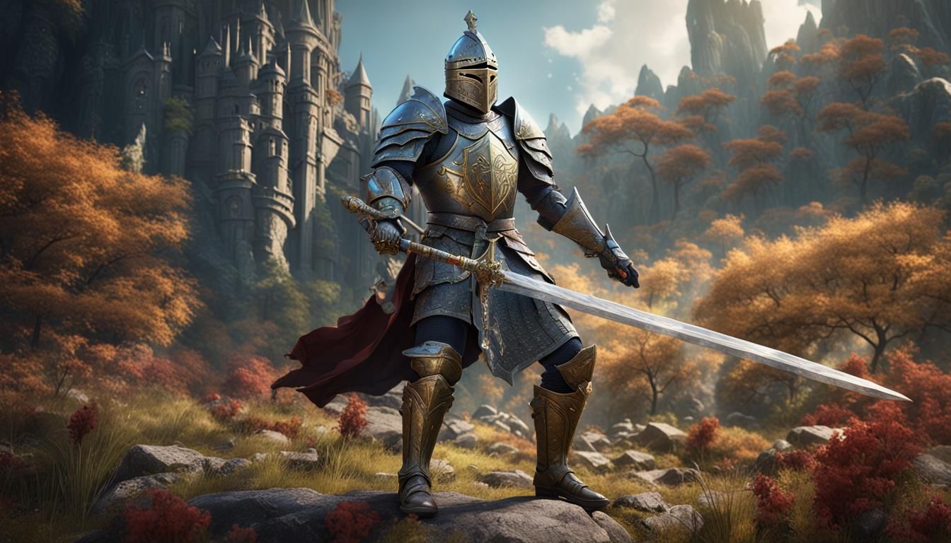 Intricate Knight with Sword in Detailed Matte Painting