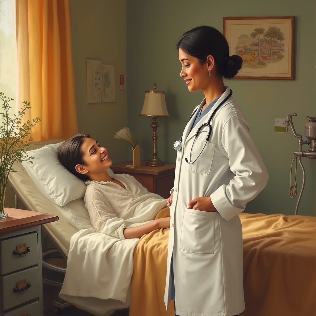 Indian Physiotherapist Tenderly Examines Patient in Warm Hom...