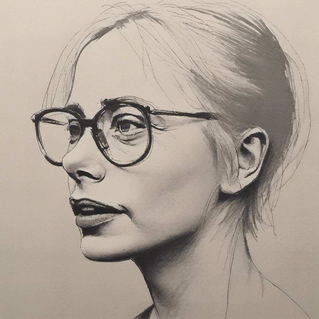 Minimalist Drawing of Laughing Blonde Woman with Bob