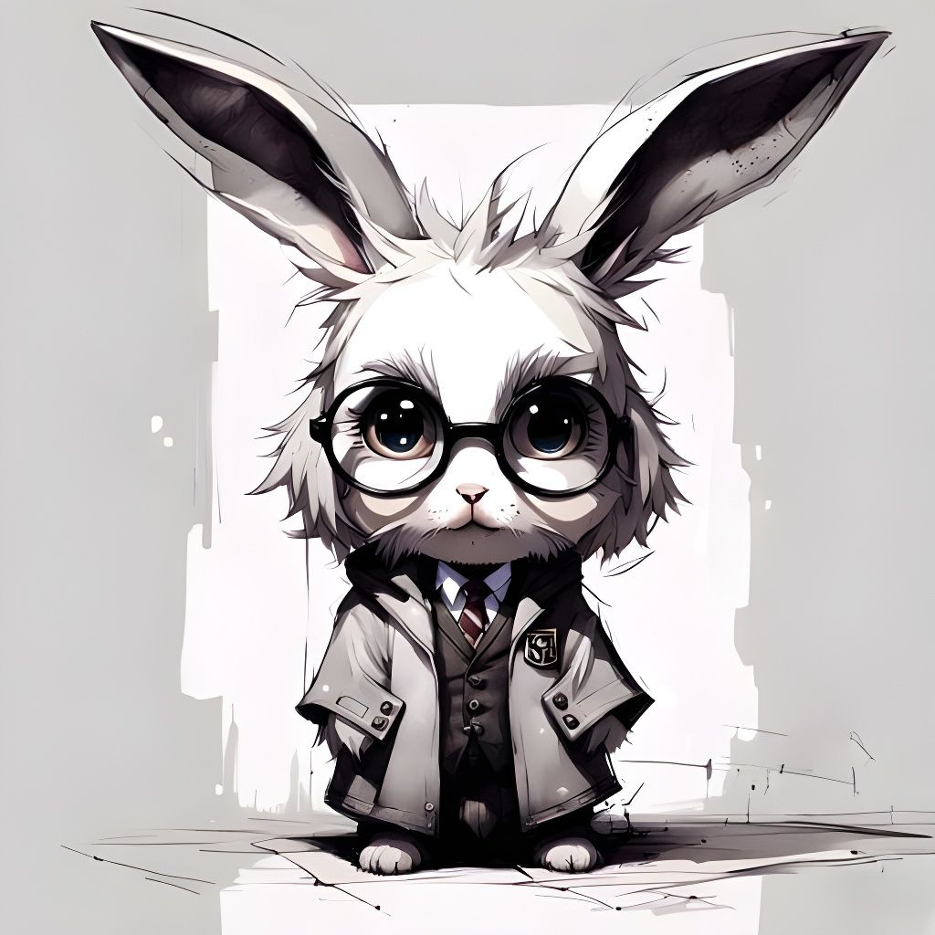 Chibi Bunny as Harry Potter Ink Sketch