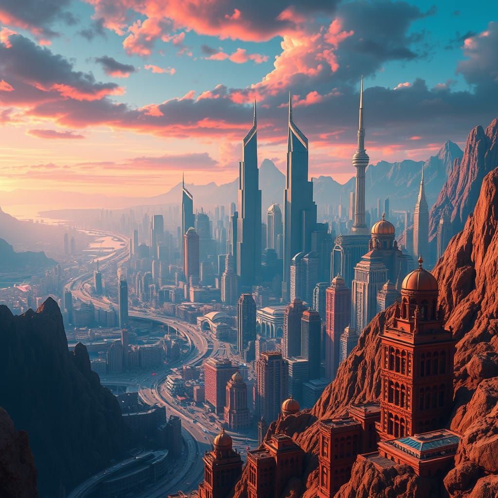 Futuristic Cityscape in Art Deco Style