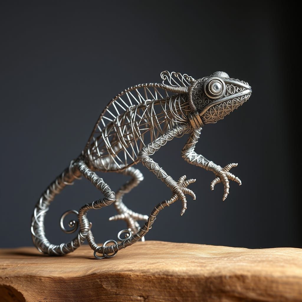 Intricate Wire Chameleon Sculpture