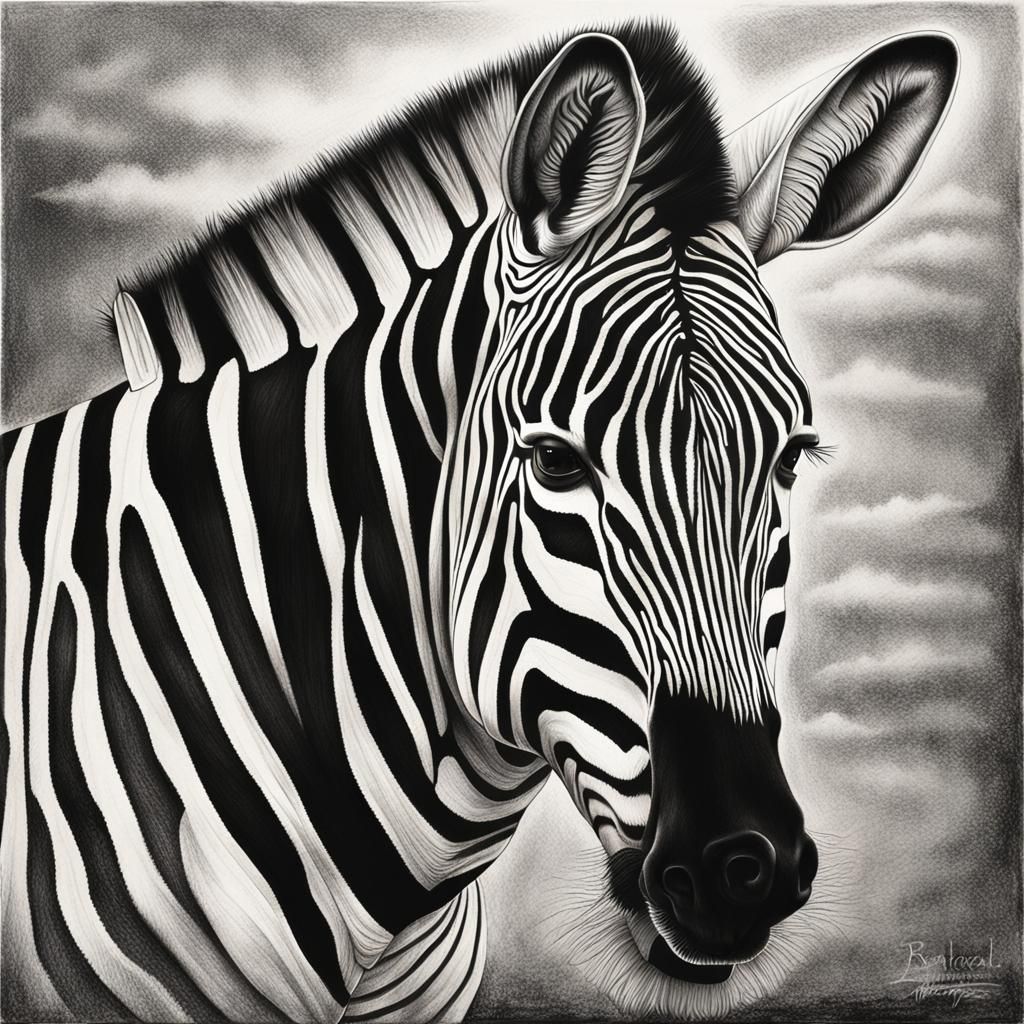 Detailed Pencil Drawing of a Zebra