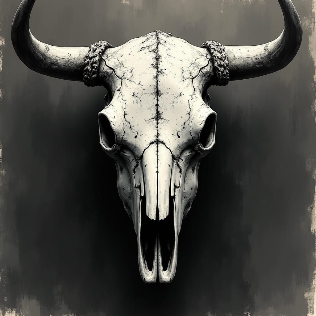 Grungy Bull Skull in Comic Book Style