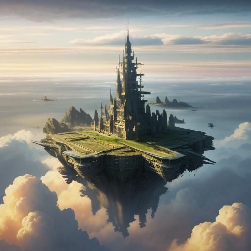 Floating Island Battleship in Sci-Fi Concept Art