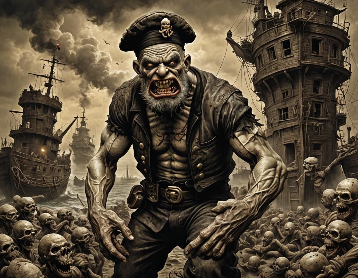 Zombie Popeye in Dark Fantasy Art Style