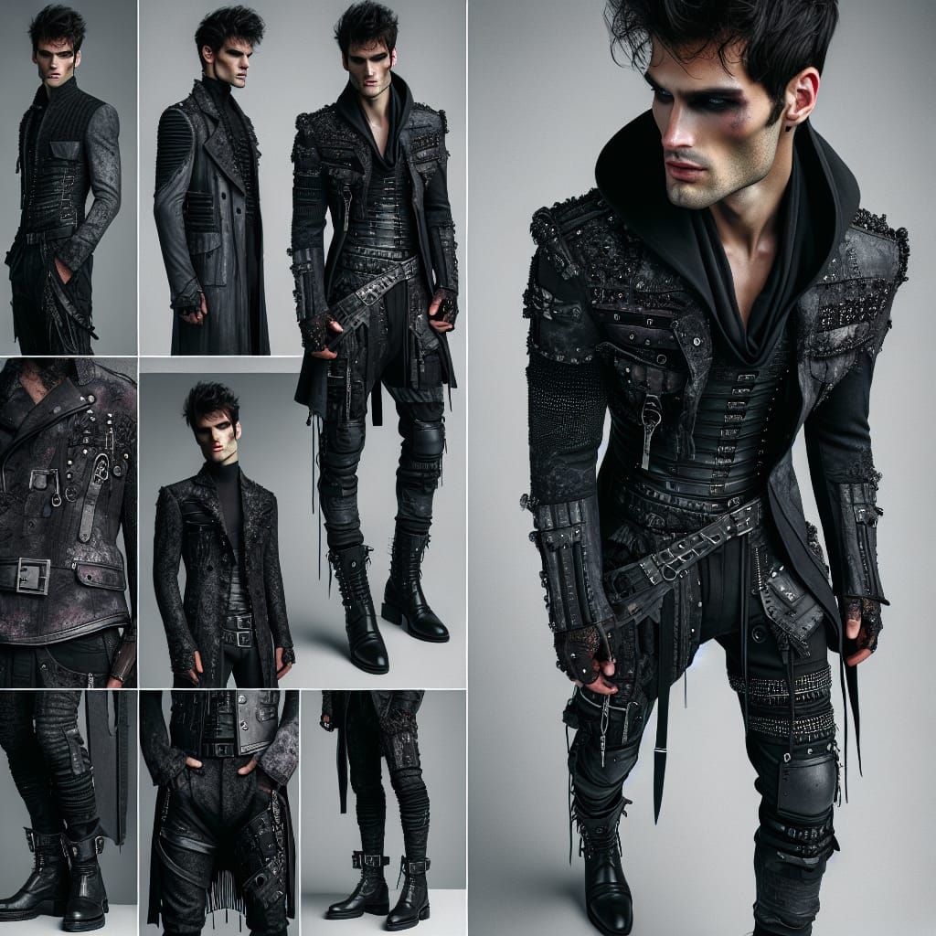 Dystopian Dark Fantasy Male Model in Futuristic Gothic Attir...