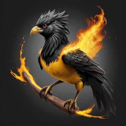 Black and Gold Fire Bird in Flight