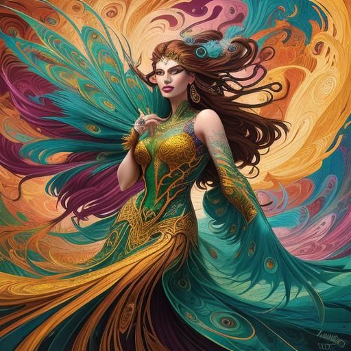 Dragon Peacock Woman in Abstract Expressionism Style
