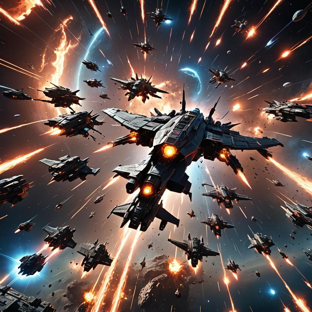 Epic Space Battle: Futuristic Warships Clash in Space
