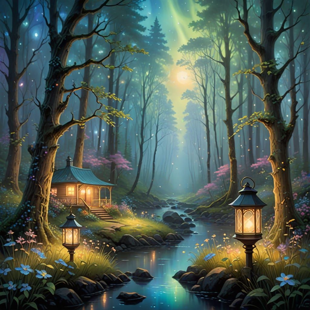 Whimsical Springtime Scene in Enchanted Alaskan Forest