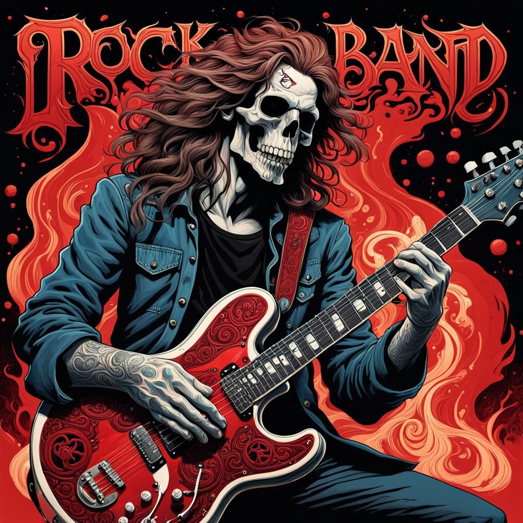 Hamlet Rock Album Cover Art: Flowing Hair and Skull