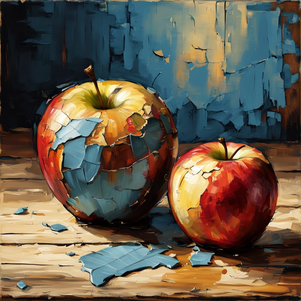 A Warm, Golden Still Life of an Apple in Oil Painting Style