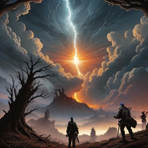 Fantasy Adventurers in Wasteland Storm: Comic Book Art