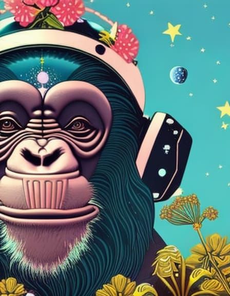 Astronaut Chimp in Space Art Nouveau Style