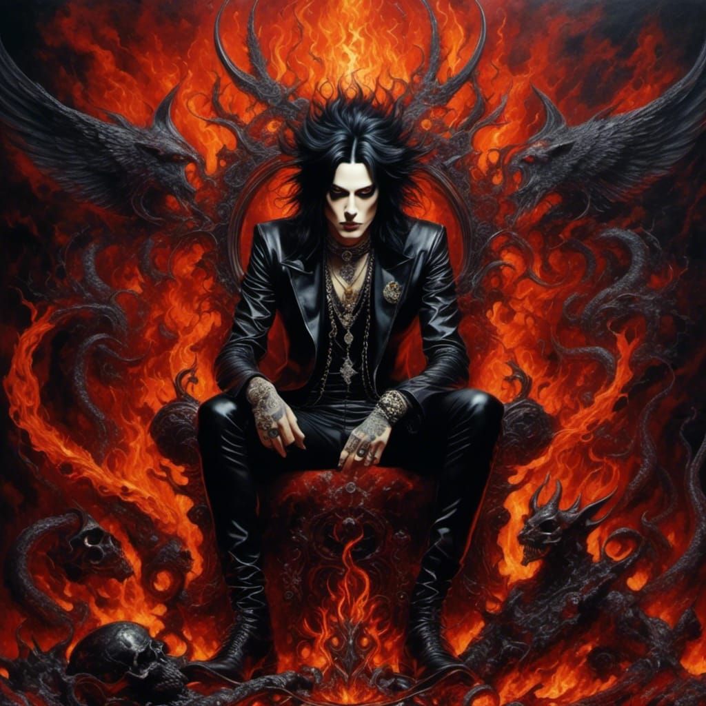 Anime Bishonen God in Burning Flames of Hell