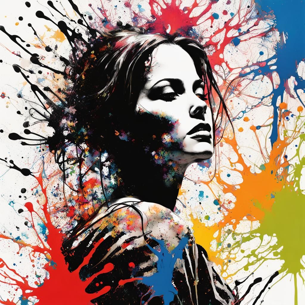 High Contrast Ink Brush Woman in Splash Art Style