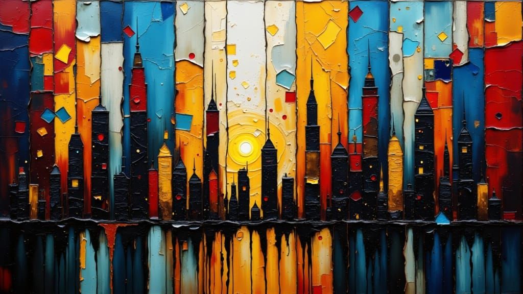 Shattered Stained Glass Cityscape in Baroque Style