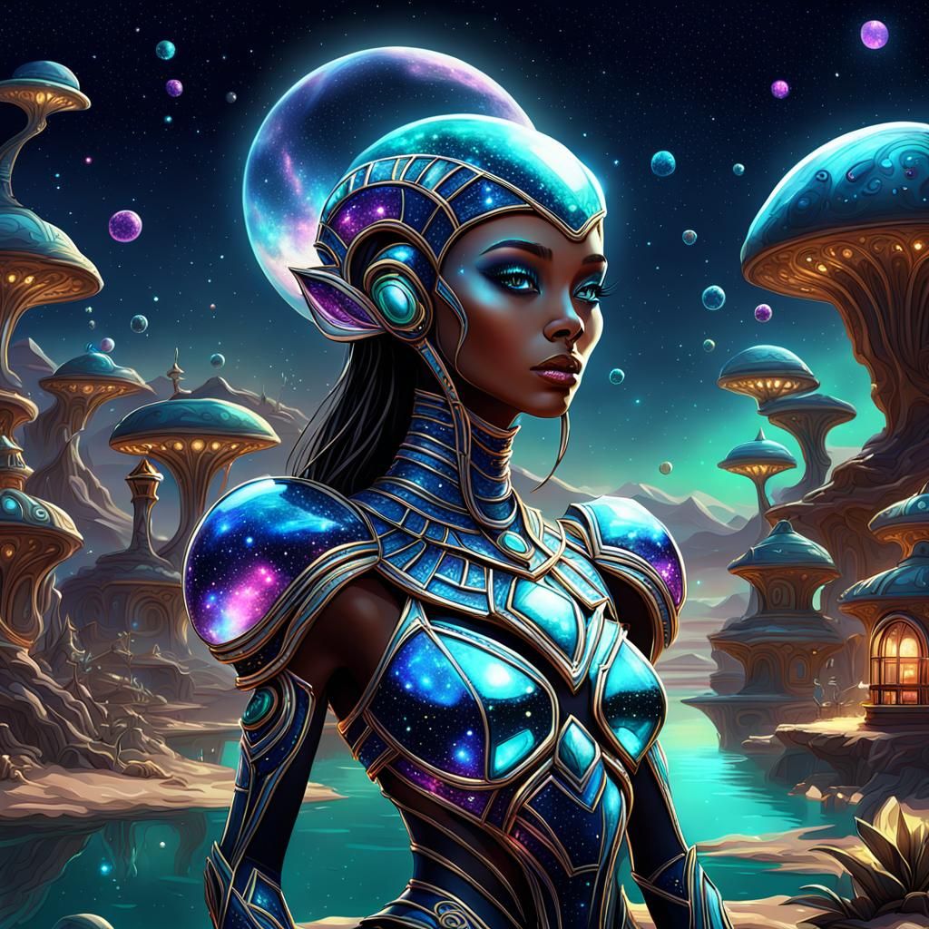 Bejeweled Galactic Oasis: Digital Fantasy Art