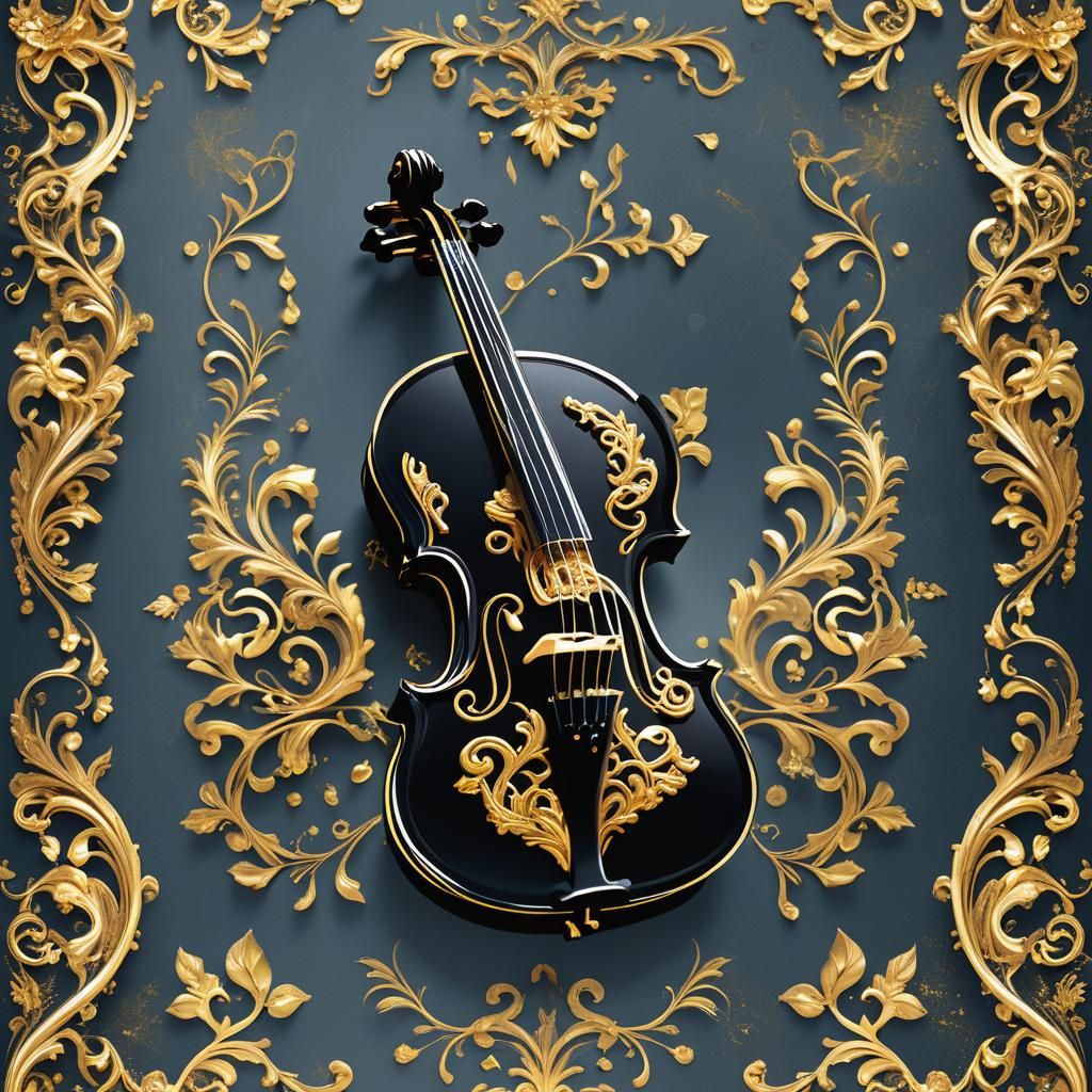 Black Violin with Gold Ornament