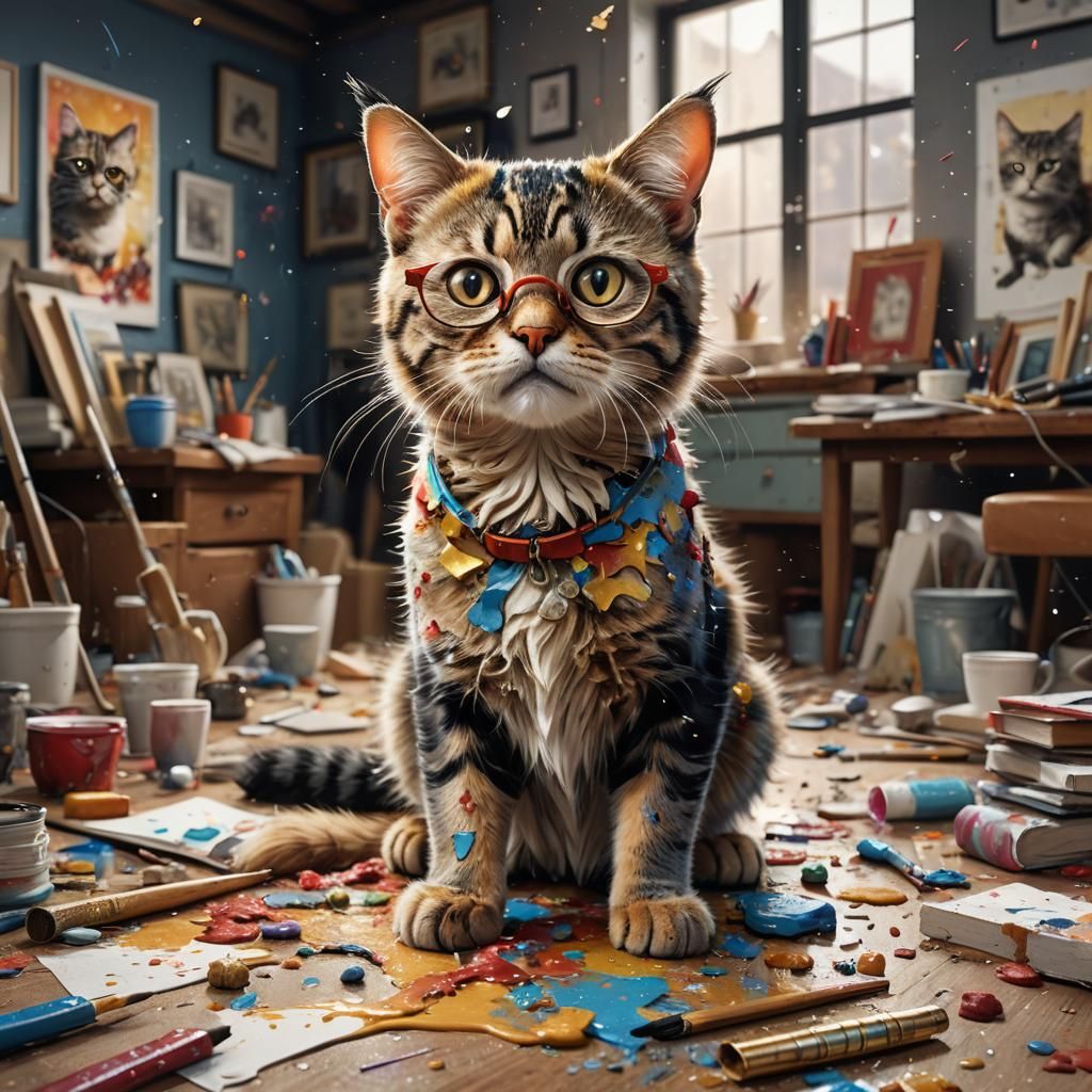 Cats Mischief in Studio as Hyper-Realistic 3D Art