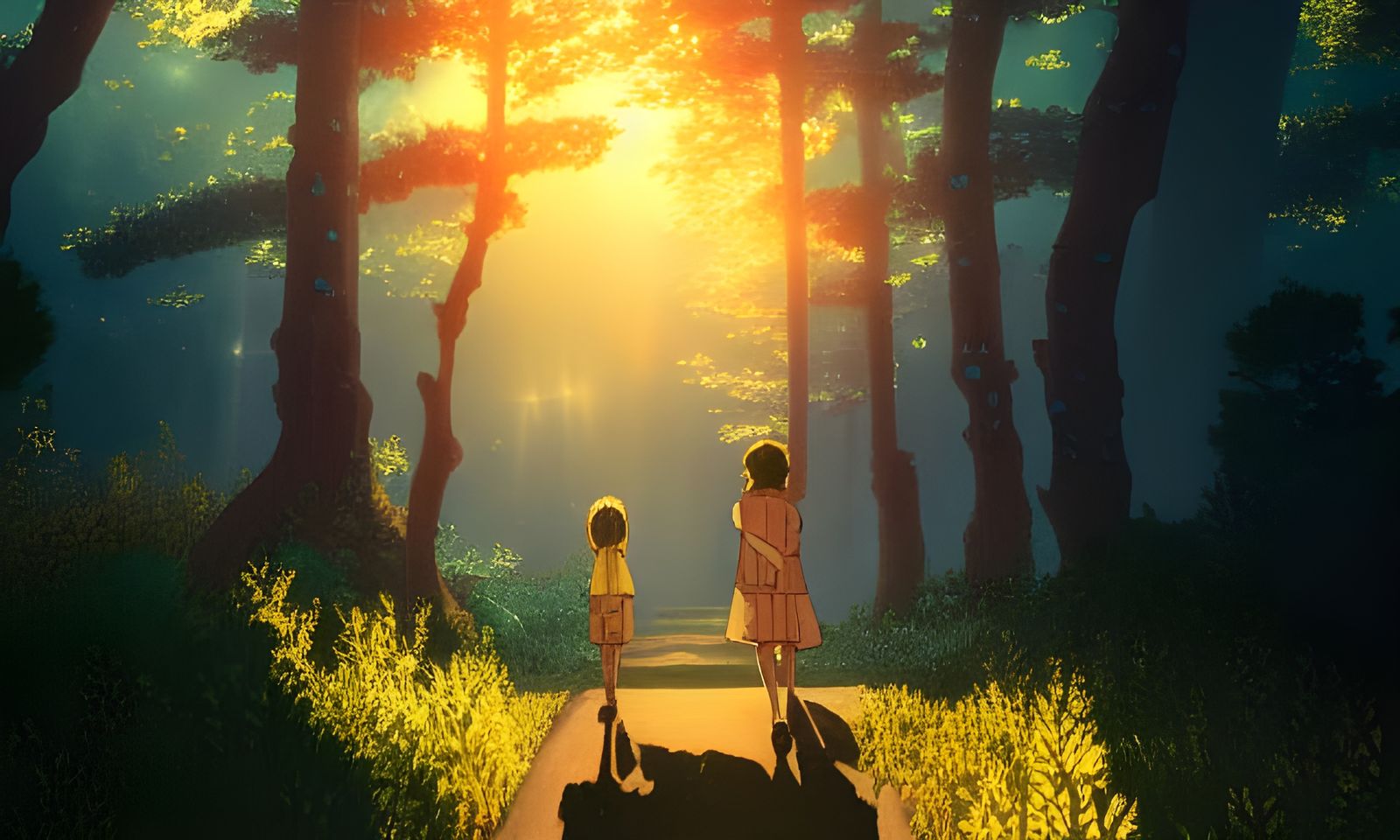 Golden Path to Sunset: Anime-Style Illustration