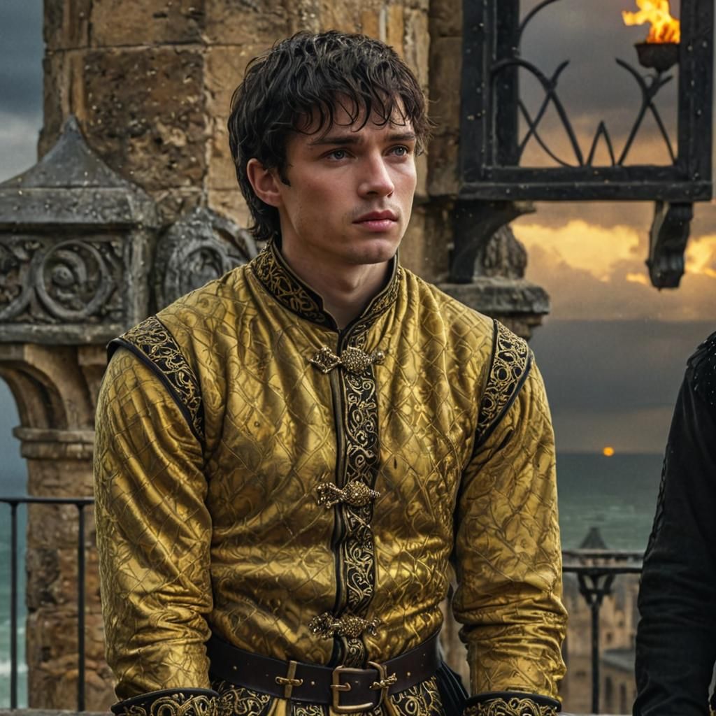 Medieval Lord Portrait with Stormy Sea in Dramatic Lighting