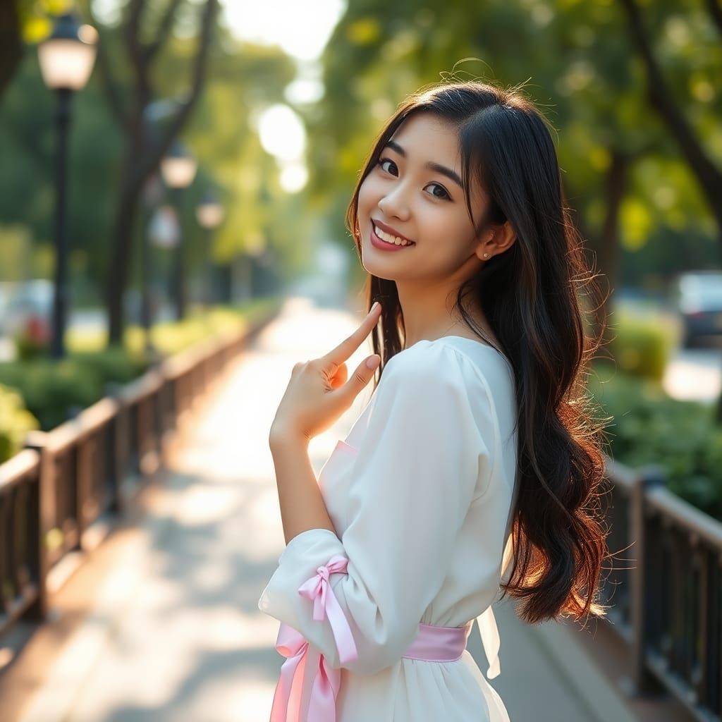 Japanese Girl in Ribbon Dress: Fashion Photography