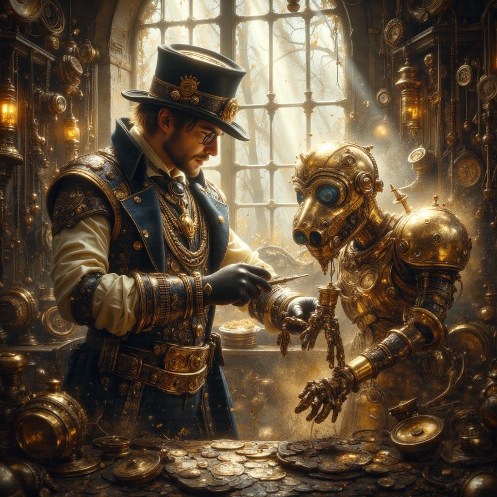 Steampunk Inventor in Maximalist Digital Painting