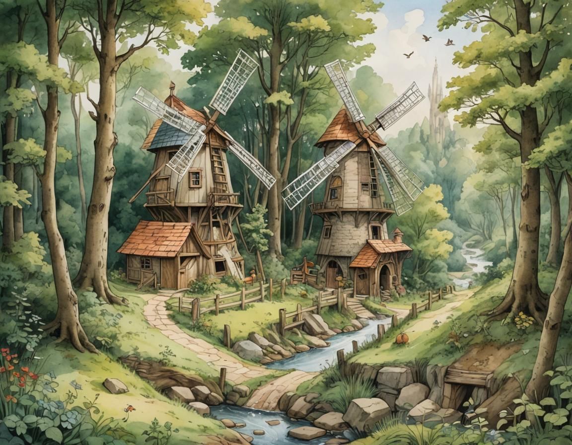 Medieval Fantasy Paper Windmill Pop-Up Book Scene