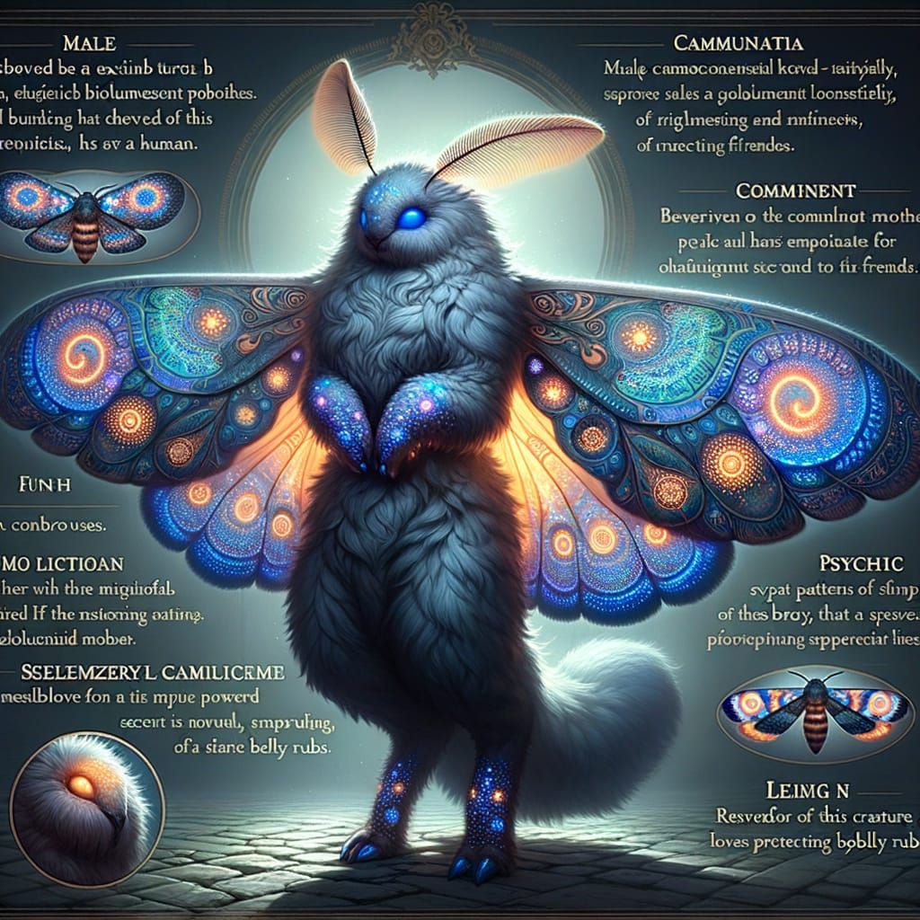 Bioluminescent Moth-Human Hybrid Creature Concept Art