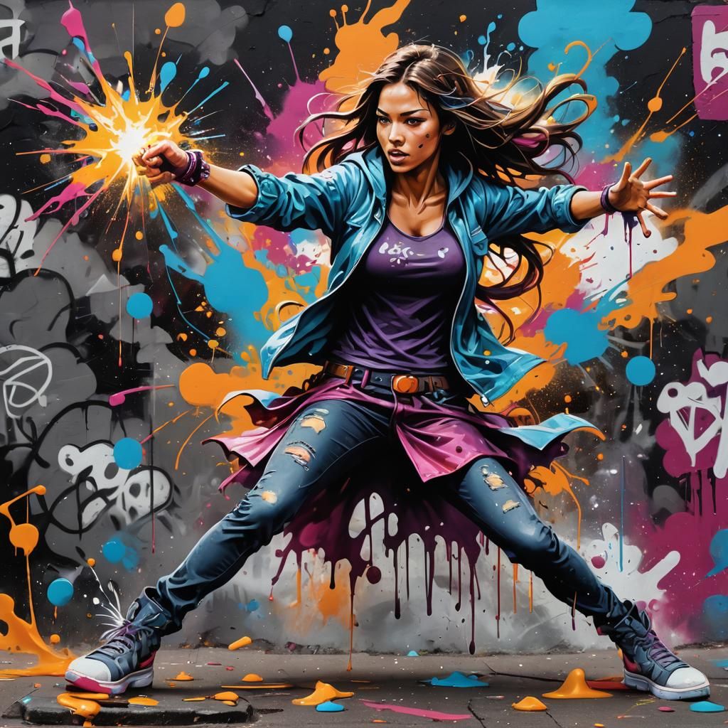 Colorful Graffiti Art: Girl with Magical Powers